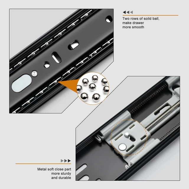 Alt view image 3 of 6 - 1 Pair Black Soft Close Drawer Slides 12 Inch Heavy Duty Runners | 1.2mm Electro-Coated Steel;100lb Capacity 9.76 Inch Extension;Smooth Ball Bearing Cabinet Glides;Easy Side Mount Setup