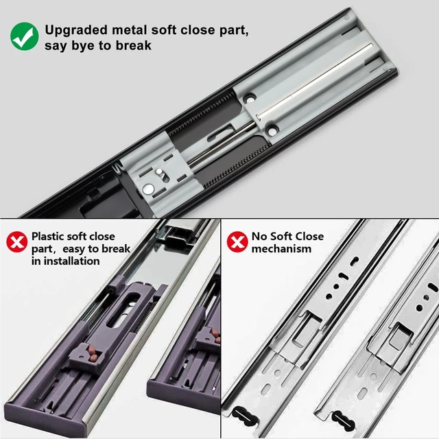 Alt view image 5 of 6 - 1 Pair Black Soft Close Drawer Slides 12 Inch Heavy Duty Runners | 1.2mm Electro-Coated Steel;100lb Capacity 9.76 Inch Extension;Smooth Ball Bearing Cabinet Glides;Easy Side Mount Setup