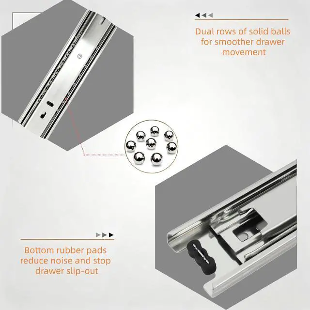 Alt view image 3 of 7 - 1 Pairs Full Extension Drawer Slides, 10 Inch Heavy Duty Drawer Runners, Anti-Rust & Long-Lasting Side Mount Dresser Cabinet Rails, 1.77 Inch Width Slides for Kitchen Cabinet, 100LB(45kg) Capacity.
