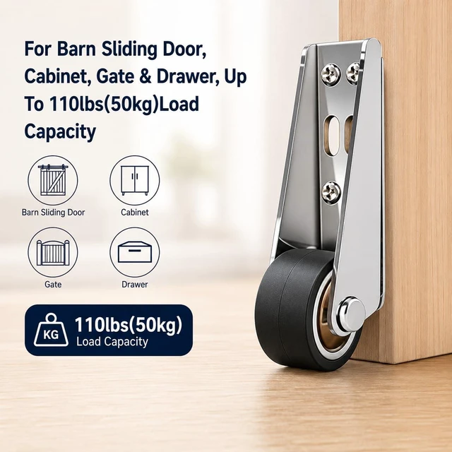Alt view image 5 of 7 - 4 PCs Vertical Track Roller Wheel, Gate Caster Wheels Replacement, Rubber Rolling Swivel Casters for Barn Sliding Door, Cabinet, Gate & Drawer