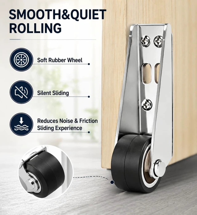 Alt view image 4 of 7 - 4 PCs Vertical Track Roller Wheel, Gate Caster Wheels Replacement, Rubber Rolling Swivel Casters for Barn Sliding Door, Cabinet, Gate & Drawer