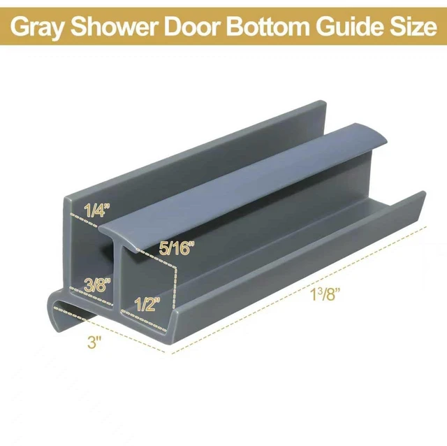 Alt view image 2 of 7 - Gray Sliding Shower Door Bottom Guide for 3" Long x 1-3/8" Wide Glass Sliding Shower Doors, Sliding Shower Door Bottom Track Fits Glass Thickness: 5/16" and 1/4" (1 Pack)