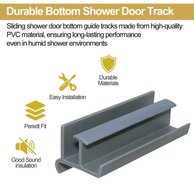 Alt view image 3 of 7 - Gray Sliding Shower Door Bottom Guide for 3" Long x 1-3/8" Wide Glass Sliding Shower Doors, Sliding Shower Door Bottom Track Fits Glass Thickness: 5/16" and 1/4" (1 Pack)