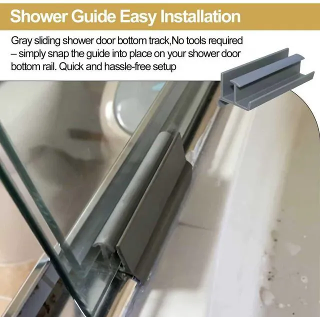 Alt view image 4 of 7 - Gray Sliding Shower Door Bottom Guide for 3" Long x 1-3/8" Wide Glass Sliding Shower Doors, Sliding Shower Door Bottom Track Fits Glass Thickness: 5/16" and 1/4" (1 Pack)