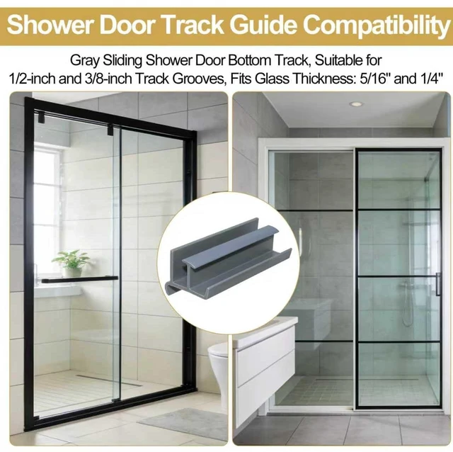 Alt view image 7 of 7 - Gray Sliding Shower Door Bottom Guide for 3" Long x 1-3/8" Wide Glass Sliding Shower Doors, Sliding Shower Door Bottom Track Fits Glass Thickness: 5/16" and 1/4" (1 Pack)