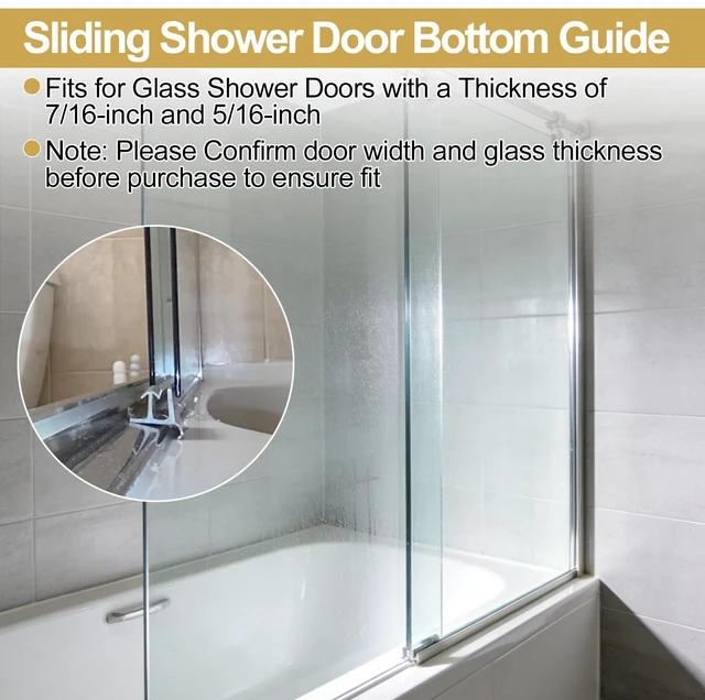 Alt view image 6 of 7 - Gray Sliding Shower Door Bottom Guide for 3" Long x 1-3/8" Wide Glass Sliding Shower Doors, Sliding Shower Door Bottom Track Fits Glass Thickness: 5/16" and 1/4" (1 Pack)