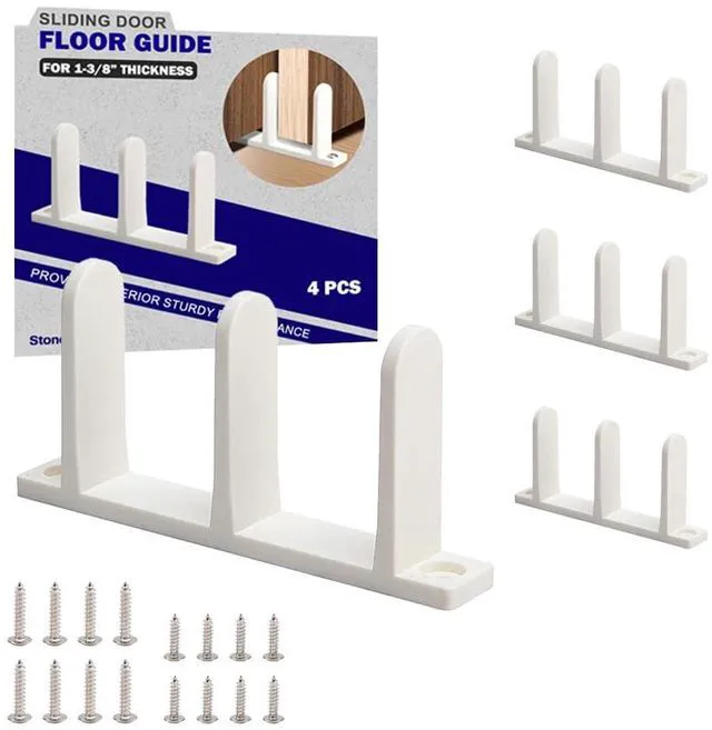 Main image of Sliding Closet Door Floor Guide, ABS Sliding Closet Door Hardware for 1-3/8" Thick Door, White Closet Door Guides for Cabinet Floor with Screws, 4 Packs