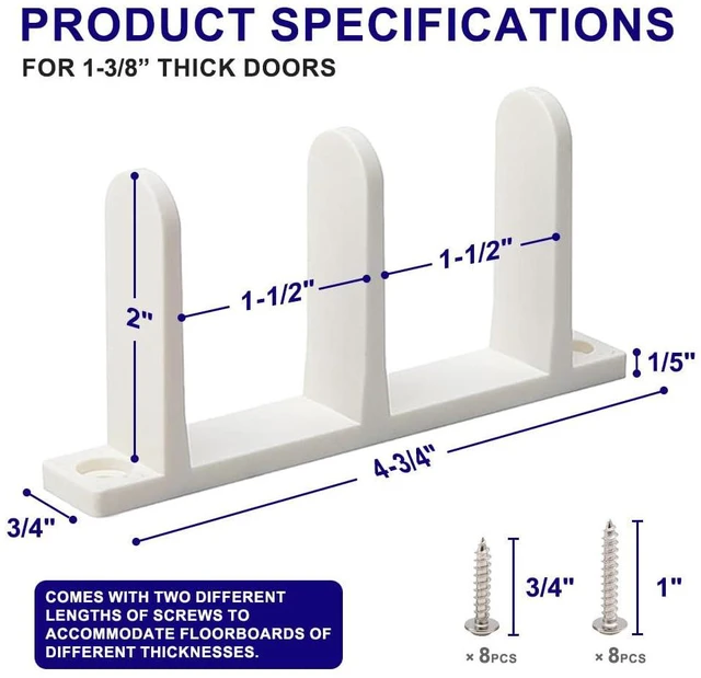 Alt view image 2 of 5 - Sliding Closet Door Floor Guide, ABS Sliding Closet Door Hardware for 1-3/8" Thick Door, White Closet Door Guides for Cabinet Floor with Screws, 4 Packs