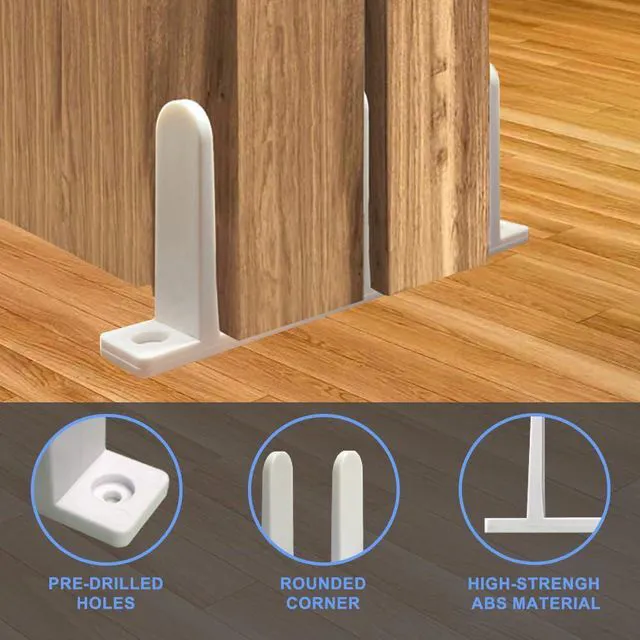 Alt view image 3 of 5 - Sliding Closet Door Floor Guide, ABS Sliding Closet Door Hardware for 1-3/8" Thick Door, White Closet Door Guides for Cabinet Floor with Screws, 4 Packs