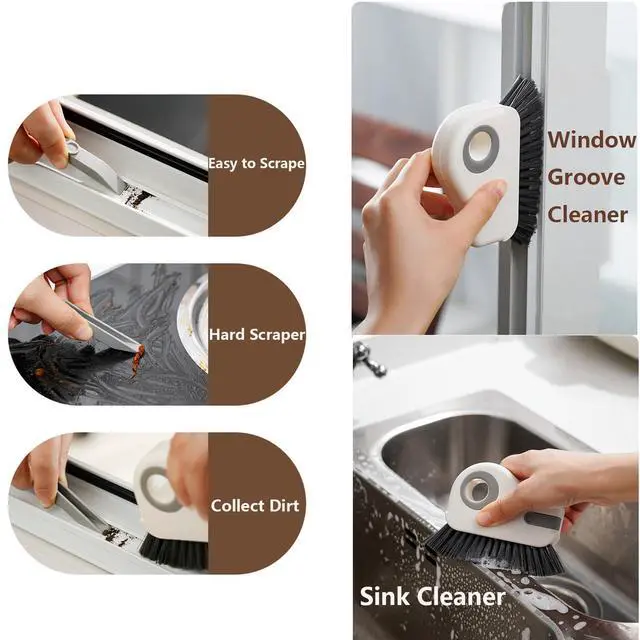 Alt view image 4 of 7 - Groove Cleaning Brush Window Track Cleaning Tools | 2 In 1 Grout Cleaner Tool Grip Brush Hard Bristle Crevice Cleaning Brush For Sliding Door Track, Window Sill, Window Seal