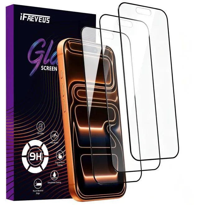 Main image of 3 Pack Screen Protector for iPhone 17 Pro Max Tempered Glass | 9H Military-Grade Film No Bubble 6.9'' Full Coverage, Case Friendly