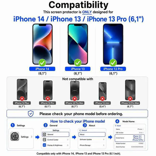 Alt view image 2 of 7 - iPhone 14/13/13 Pro Screen Protector Installation Tool Included | 3 Pack, HD Clear, Easy Installation Tool Included, Tempered Glass, 9H Hardness, Scratch Resistant, Bubble Free