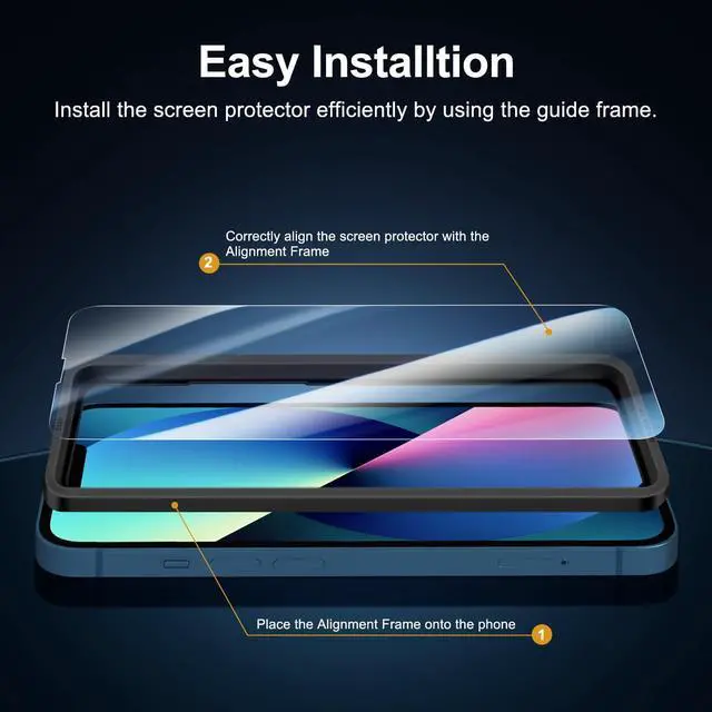 Alt view image 3 of 7 - iPhone 14/13/13 Pro Screen Protector Installation Tool Included | 3 Pack, HD Clear, Easy Installation Tool Included, Tempered Glass, 9H Hardness, Scratch Resistant, Bubble Free