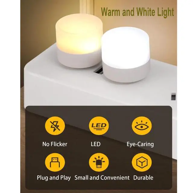 Alt view image 2 of 5 - USB Night Light, LED Mini Light Bulb, Plug in Night Light, Small Night Lights, Warm White, USB Light Bulb for Bedroom, Bathroom, Hallway, Nursery, Kitchen, Car Tiny Light 6PS (6 White)