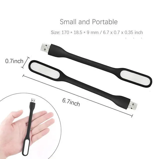 Alt view image 3 of 3 - Mini USB Light, Portable Book Reading Lamp with 6 LEDs Protect Eyesight, USB Powered for Power Bank Computer Laptop Flexible Bendable Night Light-2 Pack (Black)