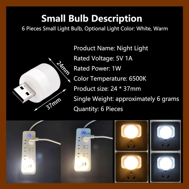 Alt view image 2 of 6 - 6 Pieces Mini USB Night Light, USB LED Light, Energy Saving LED, USB Laptop Light Bulb Night Lamp (Suitable Adapter 5V 1A) (Warm Light)