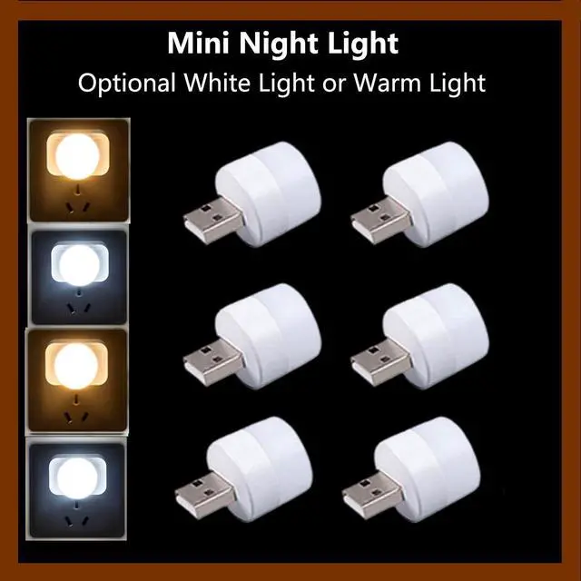 Alt view image 6 of 6 - 6 Pieces Mini USB Night Light, USB LED Light, Energy Saving LED, USB Laptop Light Bulb Night Lamp (Suitable Adapter 5V 1A) (Warm Light)
