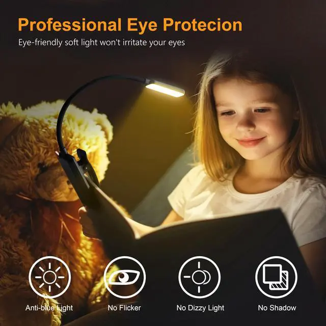 Alt view image 2 of 7 - 9 LED Rechargeable Book Light for Reading in Bed | Eye Caring 3 Color Temps,Stepless Dimming Brightness,80 Hrs Runtime Small Lightweight Clip On Book Reading Light for Studying