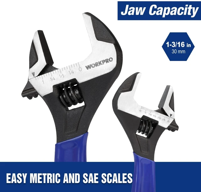 Alt view image 3 of 7 - 8-Inch Adjustable Wrench, Cr-V Steel Wide Jaw Black Oxide Wrench | Metric & SAE Scales,Ideal for Home Repairs, Garage, Workshop and DIY Applications