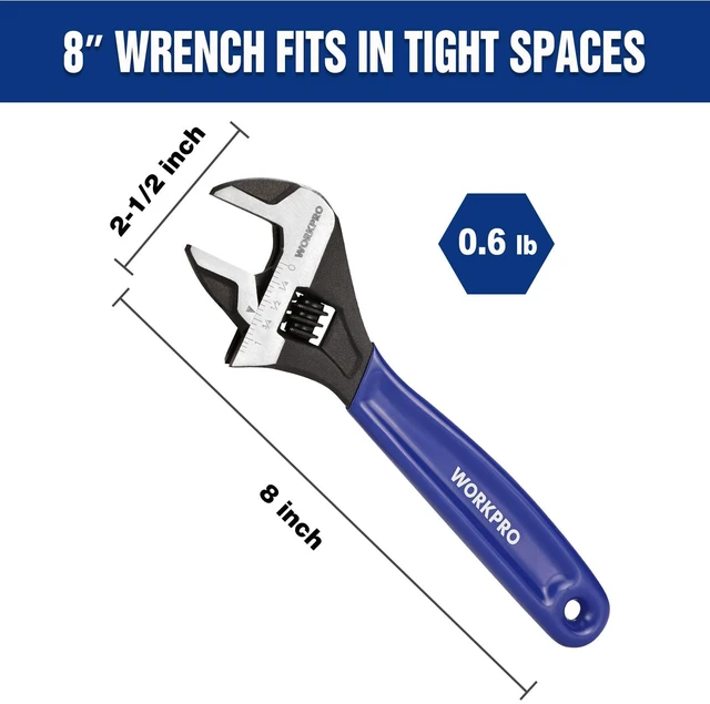 Alt view image 4 of 7 - 8-Inch Adjustable Wrench, Cr-V Steel Wide Jaw Black Oxide Wrench | Metric & SAE Scales,Ideal for Home Repairs, Garage, Workshop and DIY Applications