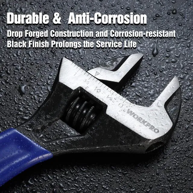 Alt view image 5 of 7 - 8-Inch Adjustable Wrench, Cr-V Steel Wide Jaw Black Oxide Wrench | Metric & SAE Scales,Ideal for Home Repairs, Garage, Workshop and DIY Applications