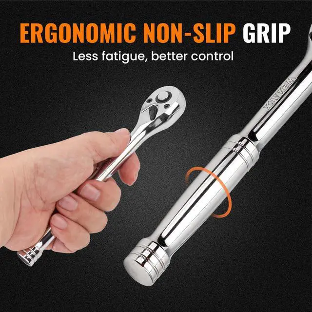 Alt view image 6 of 7 - 3/8" Drive 90-Tooth Ratchet Wrench with Extension Bar | Socket Wrench, Reversible Design, Quick-Release, Cr-Mo Head, Cr-V Made, 4° Swing Arc, Full Polished