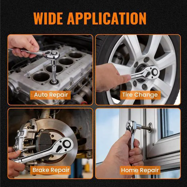Alt view image 7 of 7 - 3/8" Drive 90-Tooth Ratchet Wrench with Extension Bar | Socket Wrench, Reversible Design, Quick-Release, Cr-Mo Head, Cr-V Made, 4° Swing Arc, Full Polished