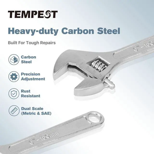 Alt view image 7 of 7 - 6 Inch Adjustable Wrench, Compact Carbon Steel with Deep-Engraved SAE/Metric Scales for DIY, Bike Repair & Home Projects