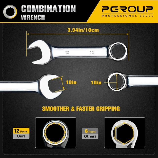 Alt view image 2 of 7 - 10 mm Metric Stubby Combination Wrench, CR-V Steel with Mirror Polish, 12-Point Design, 15-Degree Offset, Perfect for Auto Repair, Household, Car & Truck Emergency