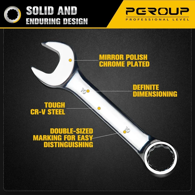 Alt view image 3 of 7 - 10 mm Metric Stubby Combination Wrench, CR-V Steel with Mirror Polish, 12-Point Design, 15-Degree Offset, Perfect for Auto Repair, Household, Car & Truck Emergency