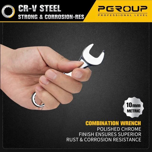 Alt view image 4 of 7 - 10 mm Metric Stubby Combination Wrench, CR-V Steel with Mirror Polish, 12-Point Design, 15-Degree Offset, Perfect for Auto Repair, Household, Car & Truck Emergency