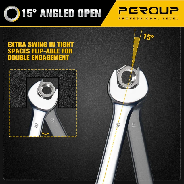 Alt view image 5 of 7 - 10 mm Metric Stubby Combination Wrench, CR-V Steel with Mirror Polish, 12-Point Design, 15-Degree Offset, Perfect for Auto Repair, Household, Car & Truck Emergency