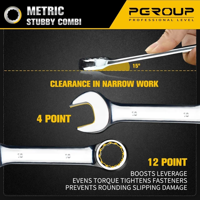 Alt view image 6 of 7 - 10 mm Metric Stubby Combination Wrench, CR-V Steel with Mirror Polish, 12-Point Design, 15-Degree Offset, Perfect for Auto Repair, Household, Car & Truck Emergency