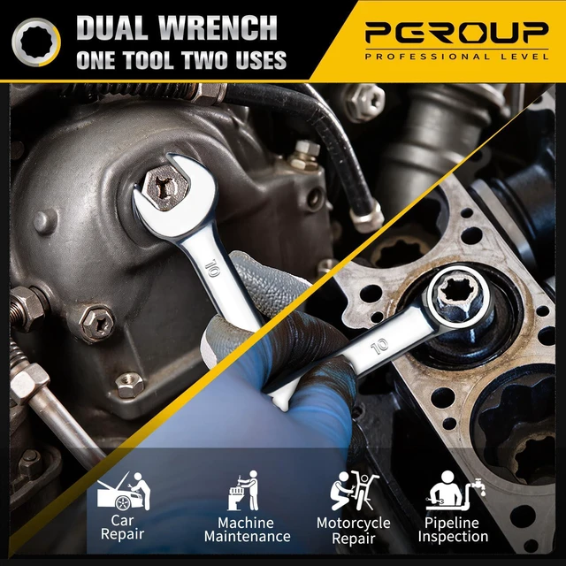 Alt view image 7 of 7 - 10 mm Metric Stubby Combination Wrench, CR-V Steel with Mirror Polish, 12-Point Design, 15-Degree Offset, Perfect for Auto Repair, Household, Car & Truck Emergency