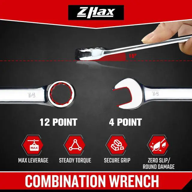 Alt view image 2 of 7 - 14mm Metric Stubby Combination Wrench, 12 Point Box End, 15 Degree Offset Design, Mirror Polish Finish, Forged CR V Steel, Hand Tools for Mechanics, Ideal for Auto and Home Repair