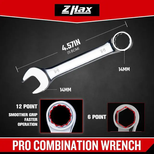 Alt view image 3 of 7 - 14mm Metric Stubby Combination Wrench, 12 Point Box End, 15 Degree Offset Design, Mirror Polish Finish, Forged CR V Steel, Hand Tools for Mechanics, Ideal for Auto and Home Repair