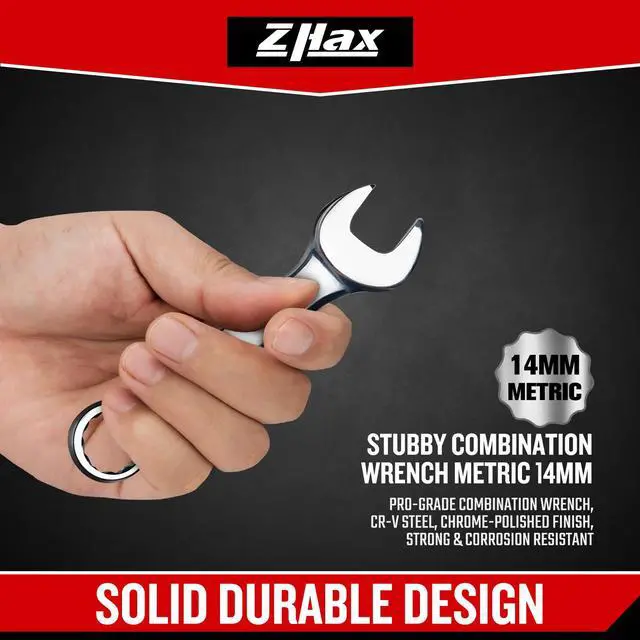 Alt view image 6 of 7 - 14mm Metric Stubby Combination Wrench, 12 Point Box End, 15 Degree Offset Design, Mirror Polish Finish, Forged CR V Steel, Hand Tools for Mechanics, Ideal for Auto and Home Repair