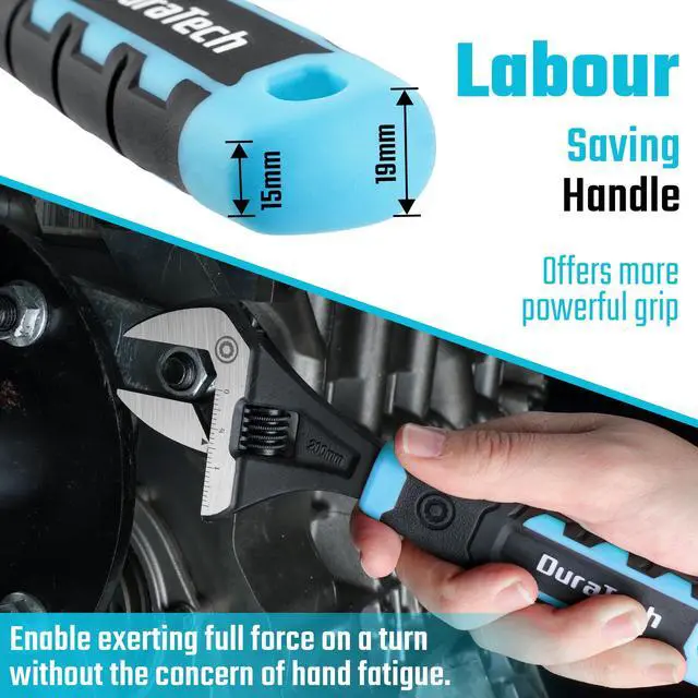Alt view image 4 of 7 - 8-Inch Wide Jaw Adjustable Wrench | CR-V Steel, SAE and Metric Scale Marked, Ergonomic Grip