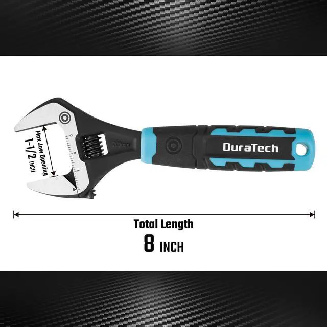 Alt view image 5 of 7 - 8-Inch Wide Jaw Adjustable Wrench | CR-V Steel, SAE and Metric Scale Marked, Ergonomic Grip