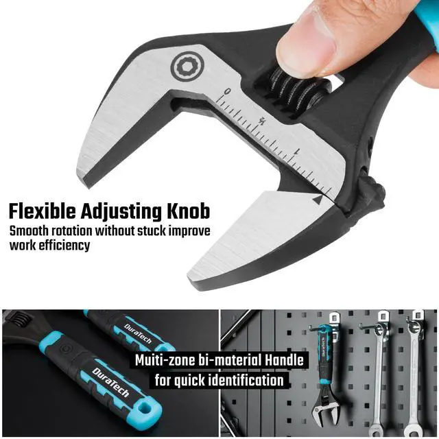 Alt view image 7 of 7 - 8-Inch Wide Jaw Adjustable Wrench | CR-V Steel, SAE and Metric Scale Marked, Ergonomic Grip