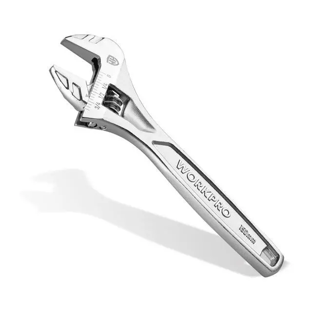 Main image of 6" Adjustable Wrench, Cr-V Steel, Chrome Plated Finish | SAE & Metric Scales, Precision Jaw, Smooth Worm Gear, Ergonomic Grip for DIY, Auto Repair, Plumbing and Home Repairs