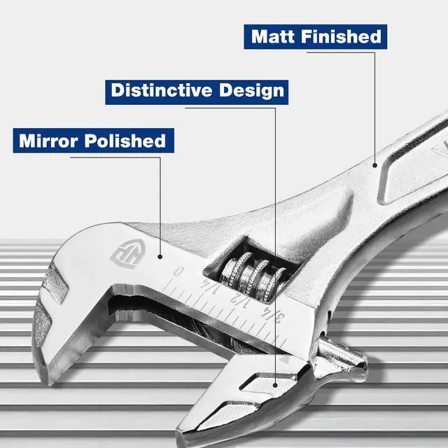 Alt view image 3 of 7 - 6" Adjustable Wrench, Cr-V Steel, Chrome Plated Finish | SAE & Metric Scales, Precision Jaw, Smooth Worm Gear, Ergonomic Grip for DIY, Auto Repair, Plumbing and Home Repairs