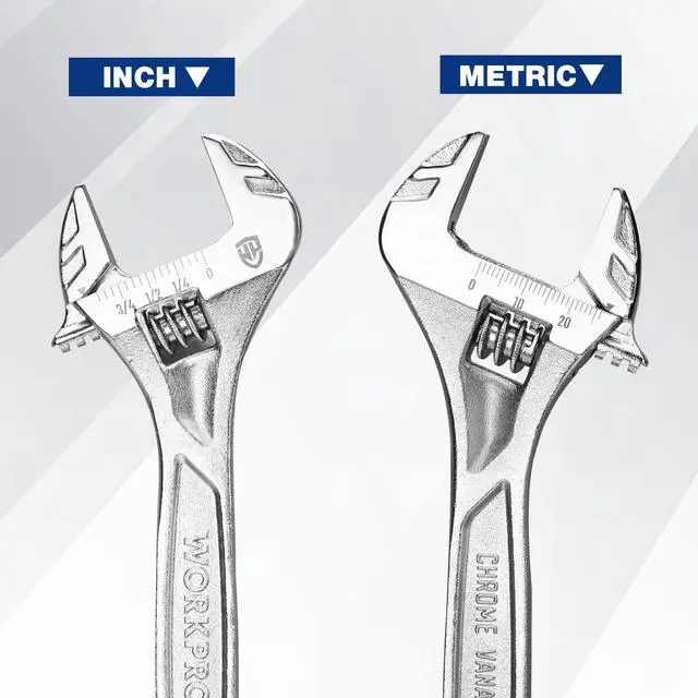 Alt view image 6 of 7 - 6" Adjustable Wrench, Cr-V Steel, Chrome Plated Finish | SAE & Metric Scales, Precision Jaw, Smooth Worm Gear, Ergonomic Grip for DIY, Auto Repair, Plumbing and Home Repairs