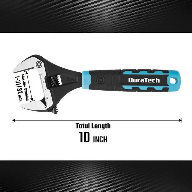 Alt view image 5 of 7 - 10-Inch Wide Jaw Adjustable Wrench | Plumbing Wrench, CR-V Steel, SAE and Metric Scale Marked, Ergonomic Grip