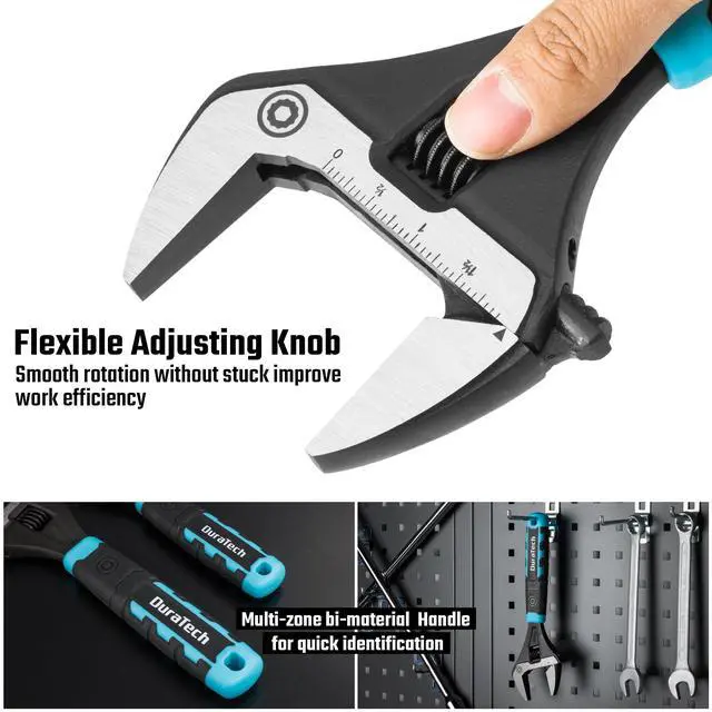 Alt view image 7 of 7 - 10-Inch Wide Jaw Adjustable Wrench | Plumbing Wrench, CR-V Steel, SAE and Metric Scale Marked, Ergonomic Grip