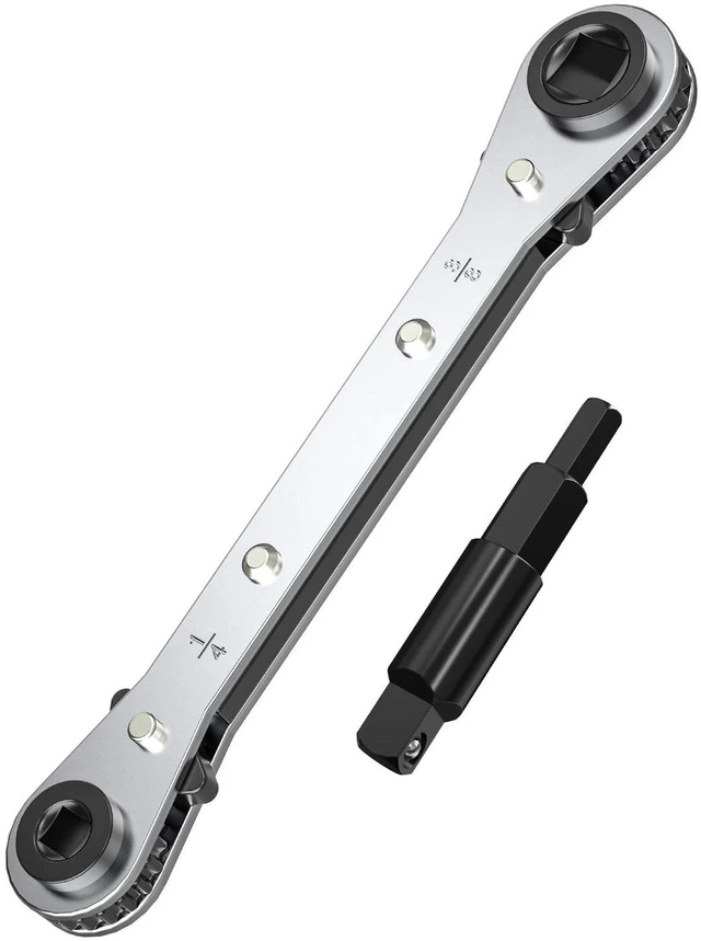 Alt view image 2 of 7 - HVAC Service Wrench, Refrigeration Ratcheting Wrench 3/8 1/4 5/16'' 3/16'' AC Wratchet Tool with Hex Bit Adapter for Air Conditioning, Refrigeration Equipment, Gas Furnace