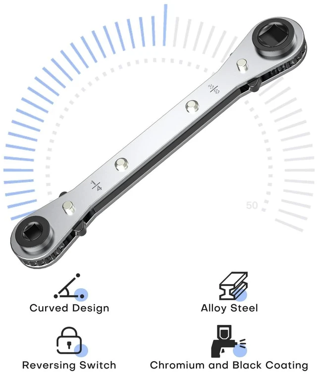 Alt view image 4 of 7 - HVAC Service Wrench, Refrigeration Ratcheting Wrench 3/8 1/4 5/16'' 3/16'' AC Wratchet Tool with Hex Bit Adapter for Air Conditioning, Refrigeration Equipment, Gas Furnace