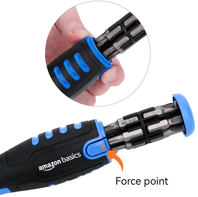 Alt view image 3 of 4 - 12-in-1 Ratcheting Magnetic Screwdriver Set with Bit Storage in Handle, Portable Repair Tool Kit, Security Torx, Phillips, Flat, Hex, Torx, Black, Blue, Silver