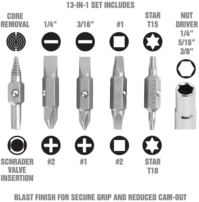 Alt view image 3 of 7 - 22588 13-in-1 Multi Screwdriver and Nut Driver, Schrader Valve Tool, Impact-Resistant Multi Bit Screw Driver, Versatile Multitool Screwdriver