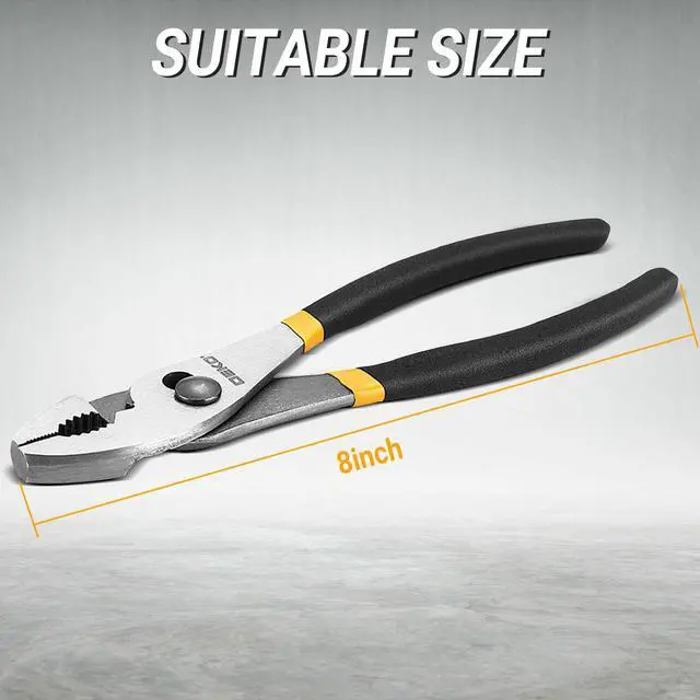Alt view image 2 of 7 - 8-inch Slip Joint Pliers with Ergonomic Rubber Grip Handle - Rust-Resistant High Carbon Steel Plier Tools for Durability and Reliability